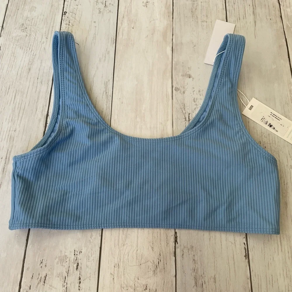 Frankies Bikinis women Connor Ribbed M Bikini Top sky blue full coverage sliming